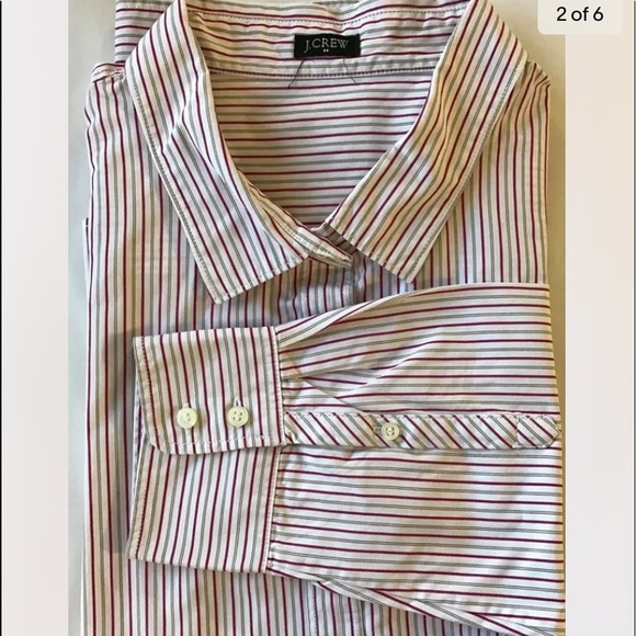 J.Crew Men Dress Shirt White Red Stripe Looks Medium Long Sleeve Cotton - Picture 6 of 7
